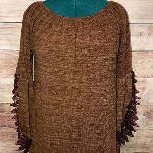 5/$30 Win Win Womens Brown Tunic Open Sleeve Lace L/XL